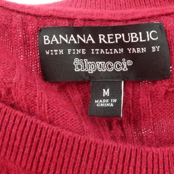 Banana Republic Maroon Red Cable Knit Sweater Fine Italian Yarn Filpucci Size M - Picture 2 of 8